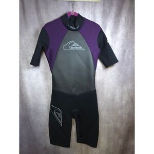 Quiksilver Shorty Wetsuit Purple Black Short Sleeve Size L